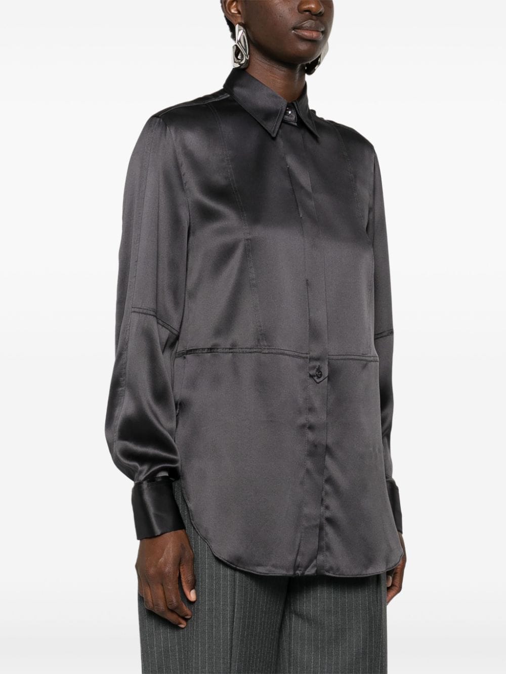 Shop Brunello Cucinelli Long-sleeve Satin Shirt In Grey