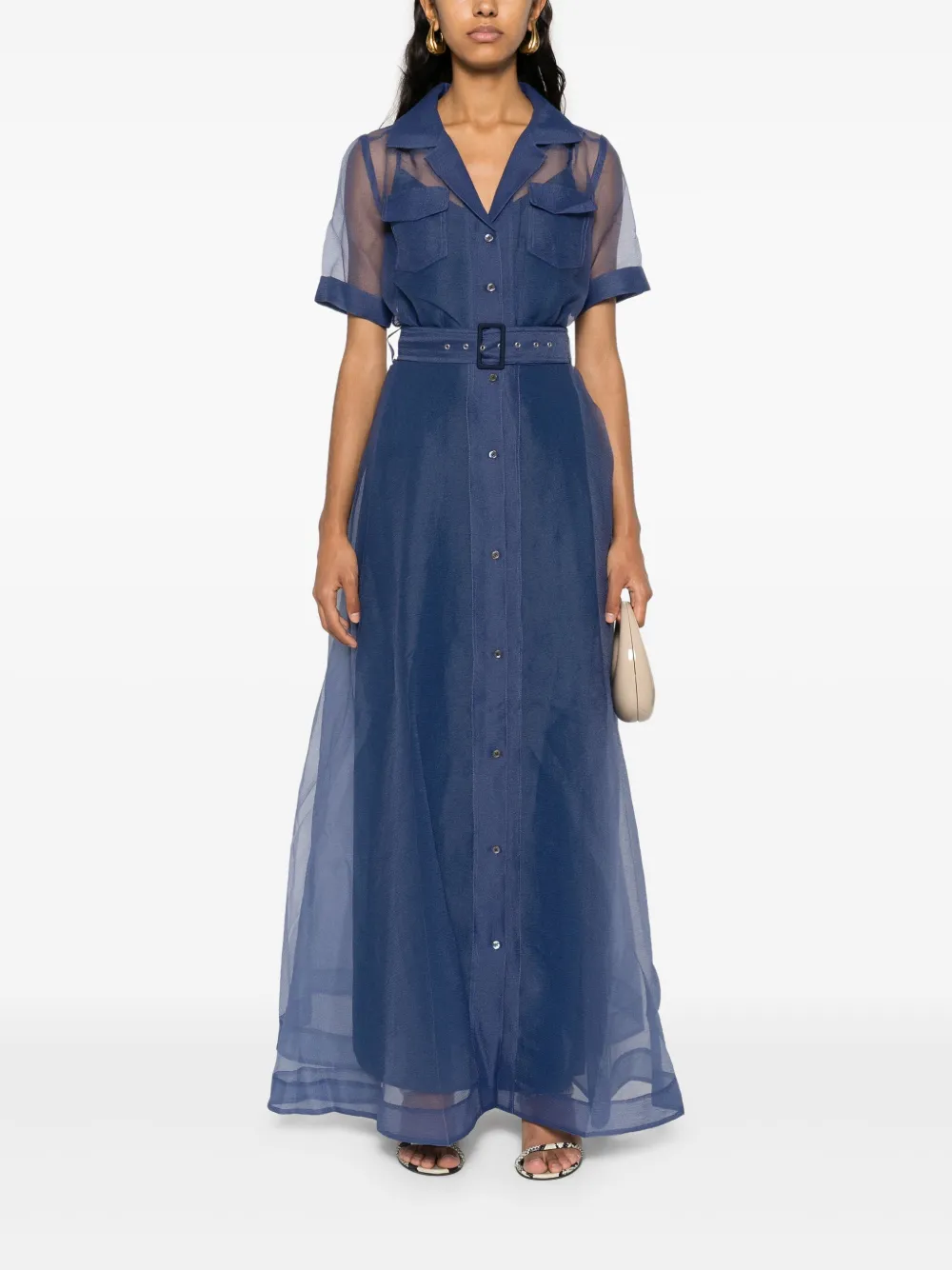 STAUD Millie maxi-jurk met ceintuur - Blauw