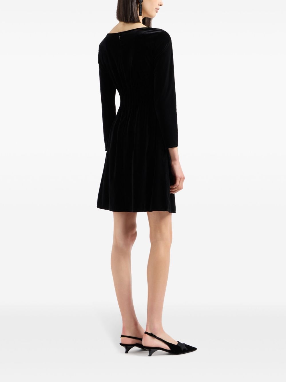 Shop Emporio Armani Velvet Long-sleeved Peplum Dress In Black