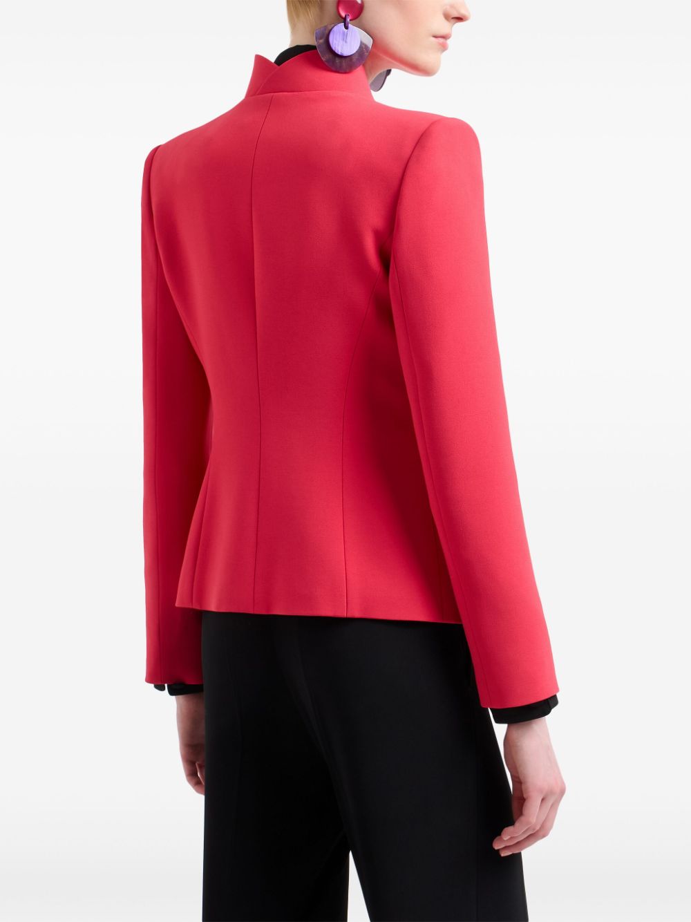 Shop Emporio Armani Ruffled-trim Crêpe Cady Jacket In Red