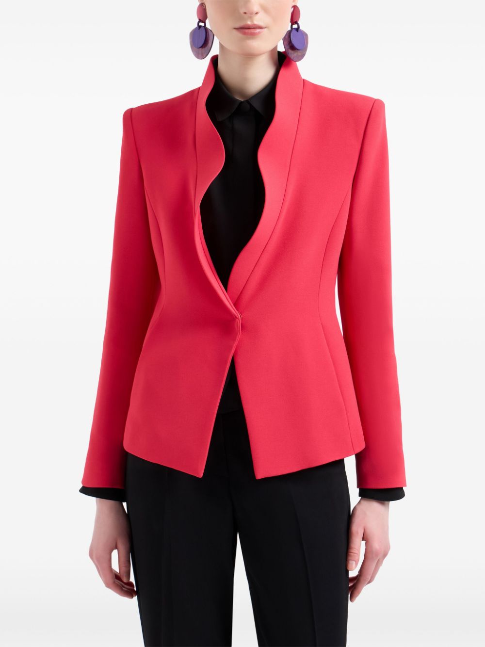 Shop Emporio Armani Ruffled-trim Crêpe Cady Jacket In Red