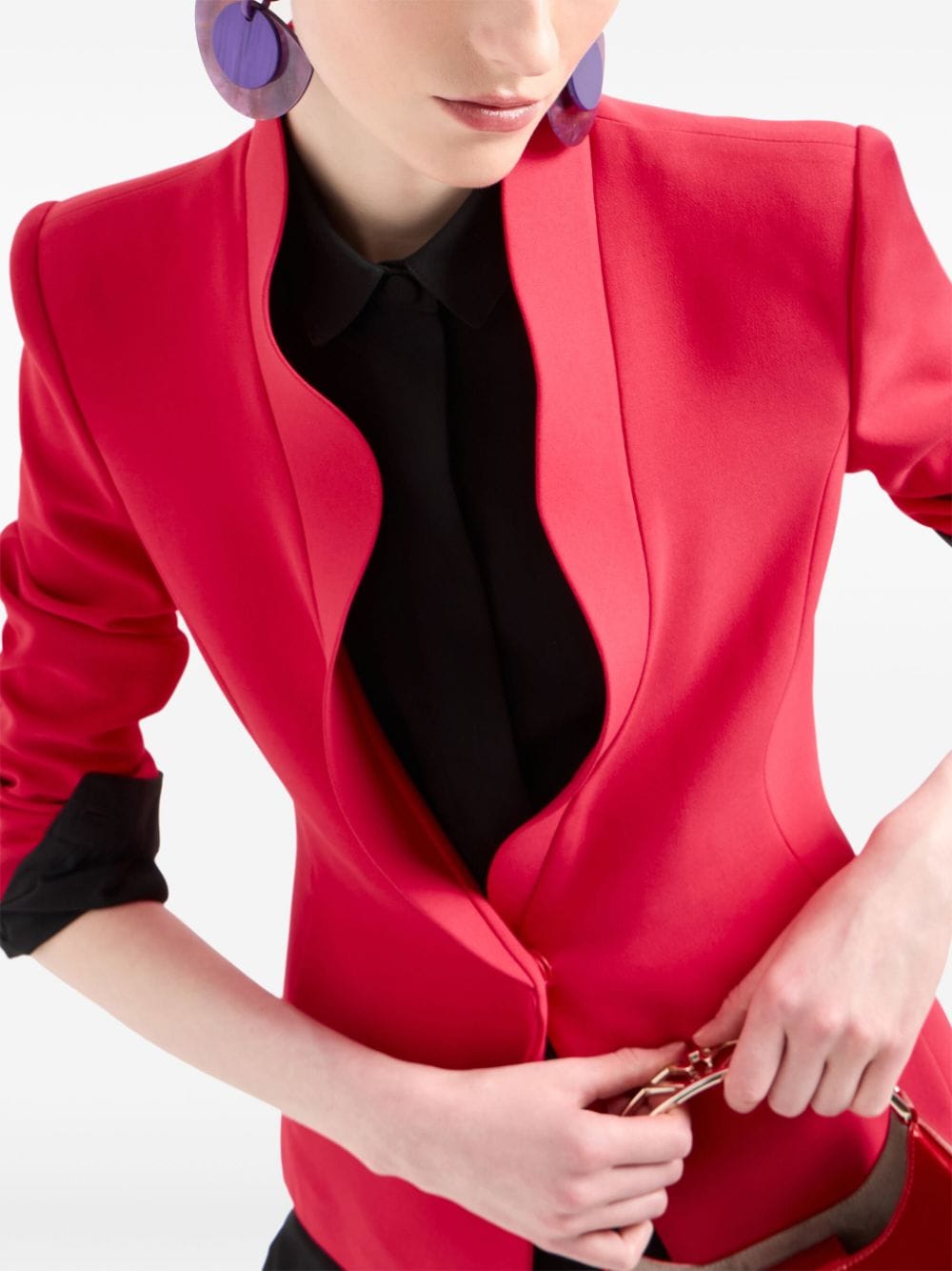 Shop Emporio Armani Ruffled-trim Crêpe Cady Jacket In Red