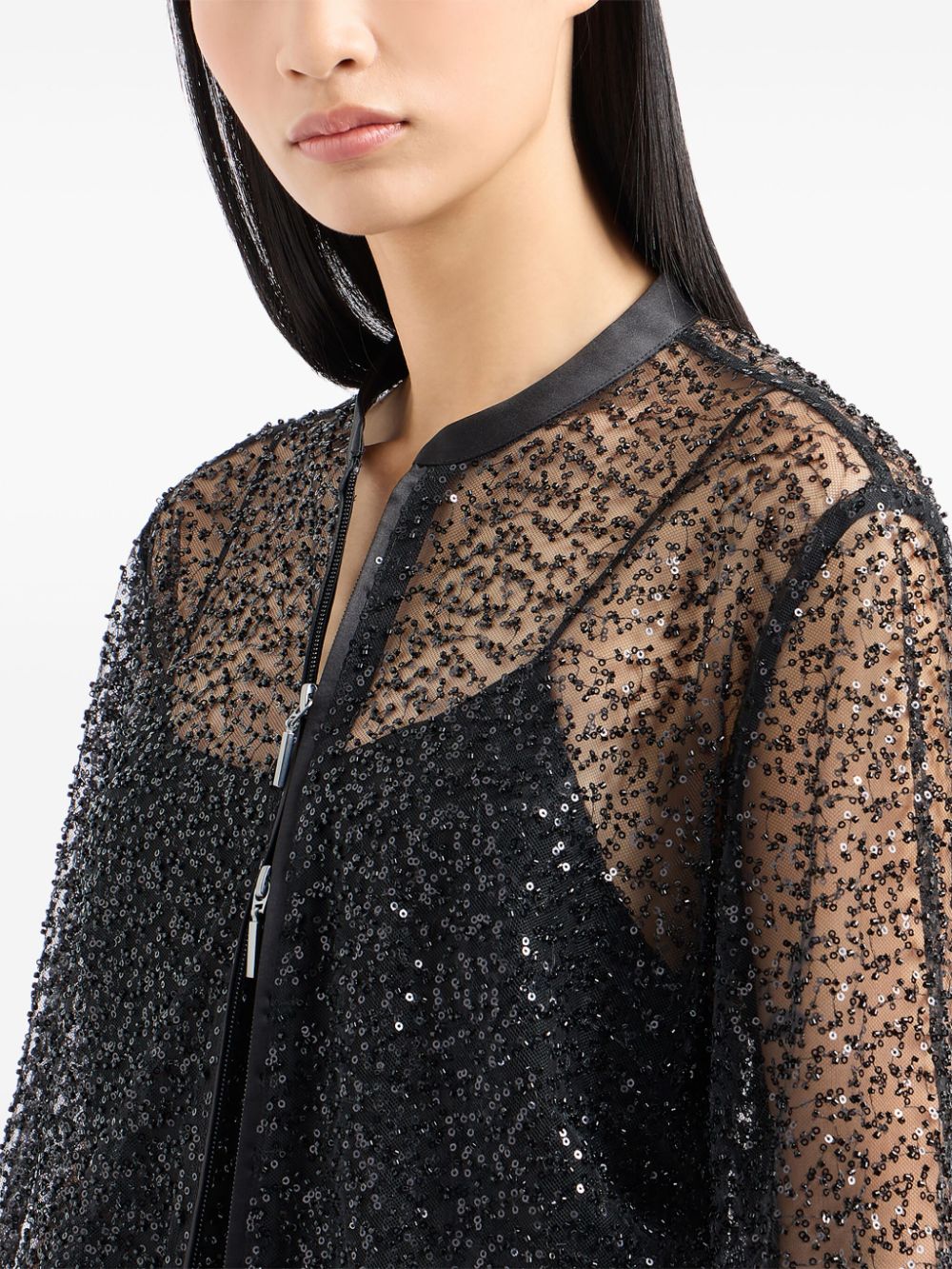 Shop Emporio Armani Bead-embellished Bomber Jacket In Black