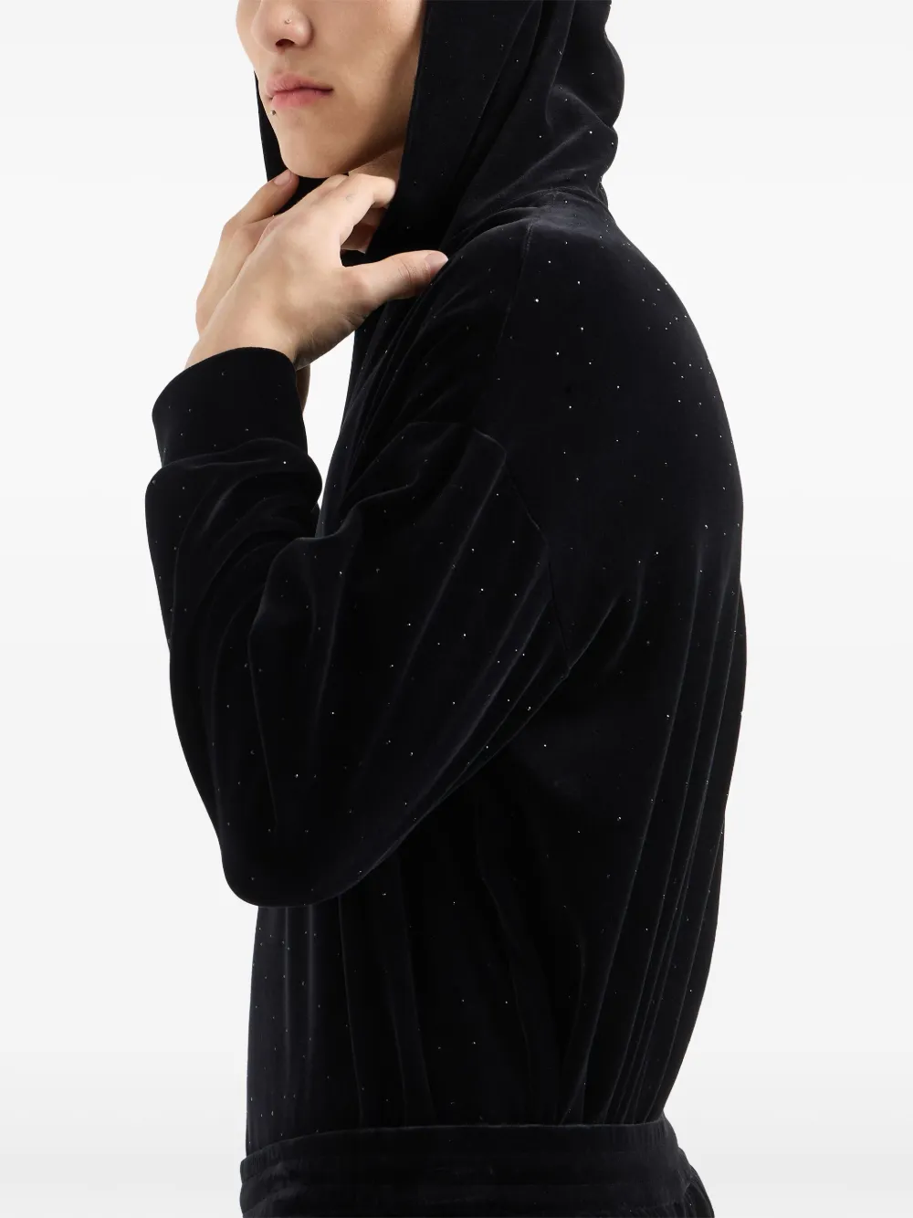 Emporio Armani Clubwear hoodie verfraaid met stras en dubbele jersey Zwart