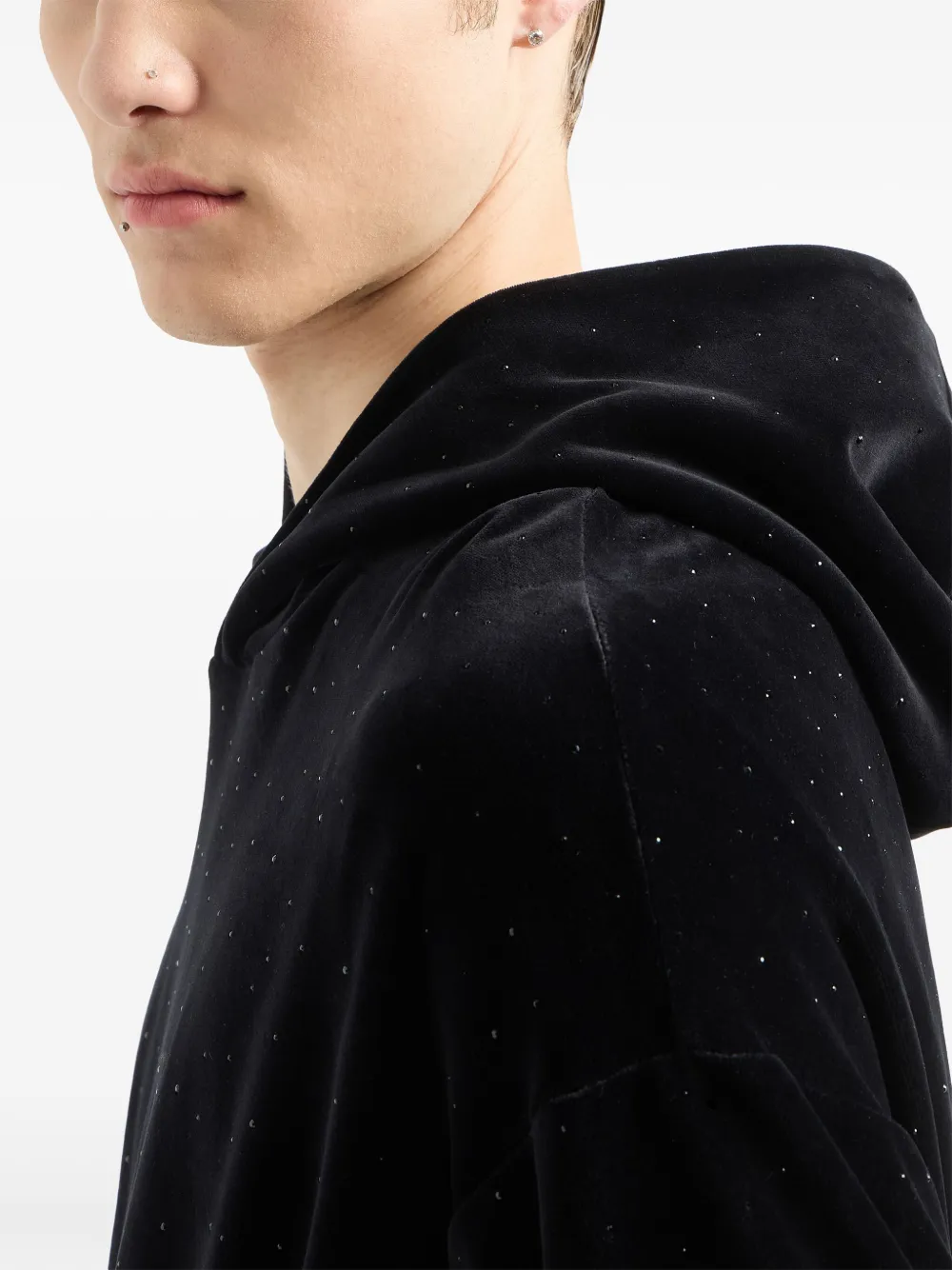 Emporio Armani Clubwear hoodie verfraaid met stras en dubbele jersey Zwart