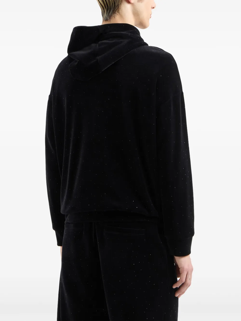 Emporio Armani Clubwear hoodie verfraaid met stras en dubbele jersey Zwart