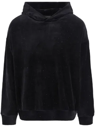 Emporio Armani Clubwear rhinestone embellished double jersey Hoodie Black FARFETCH