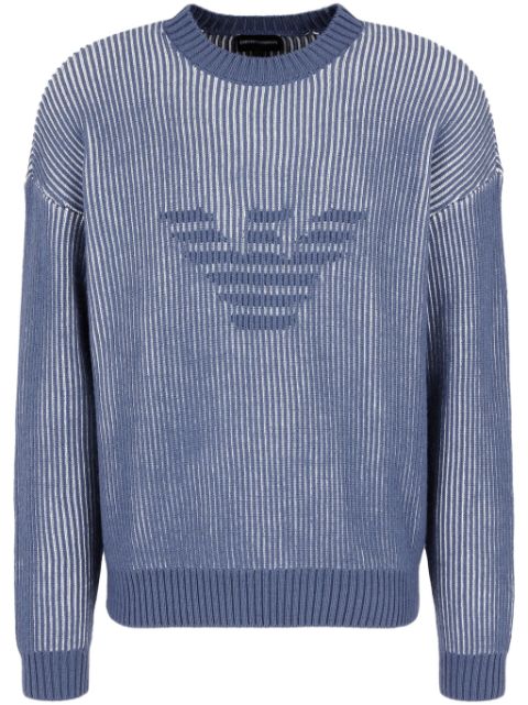 Emporio Armani two-tone fisherman-rib virgin wool-cotton jumper Men