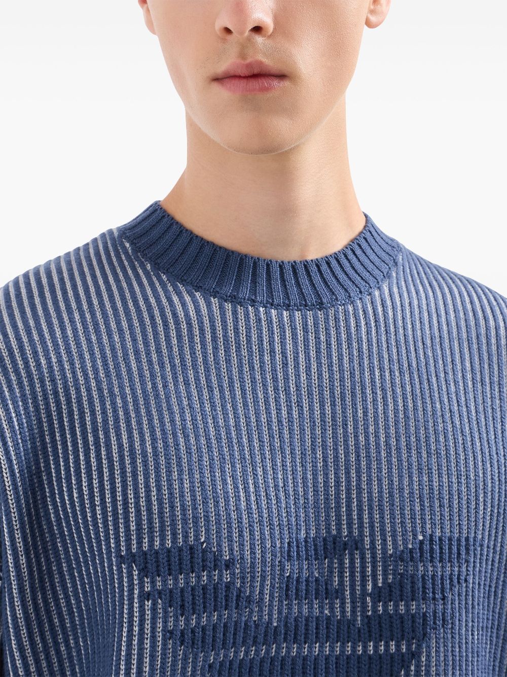 Emporio Armani two-tone fisherman-rib virgin wool-cotton jumper Men