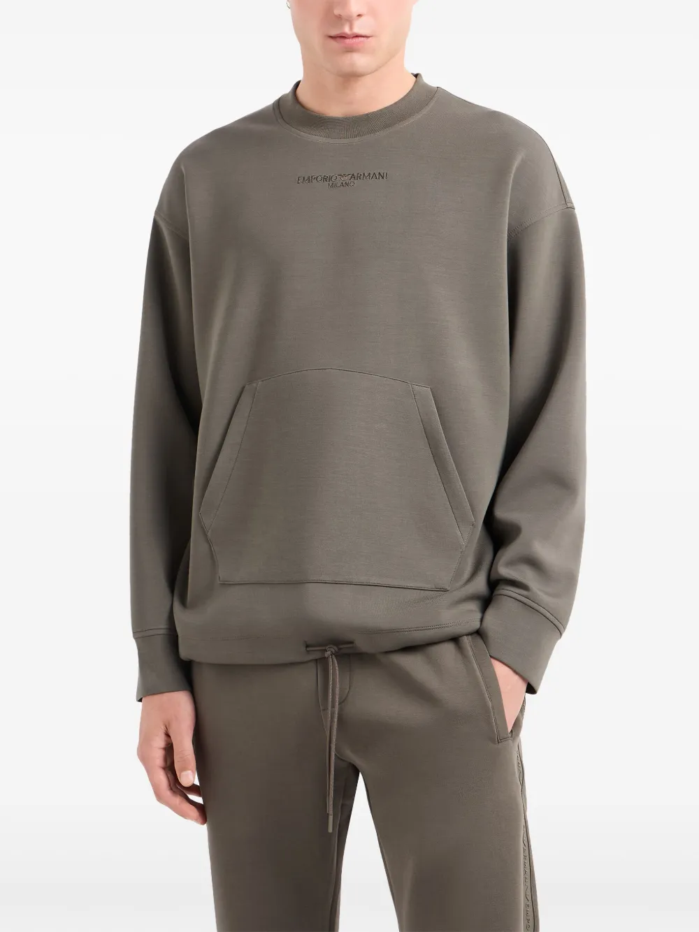 Emporio Armani logo-embroidery modal-blend jersey sweatshirt - Bruin