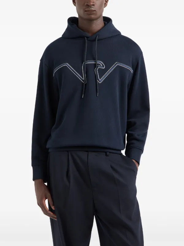 Emporio Armani embossed-logo Jersey Hoodie | Blue | FARFETCH SG