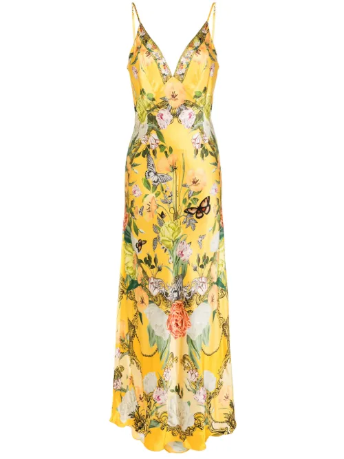 Robe longue en soie à fleurs - Camilla - Modalova