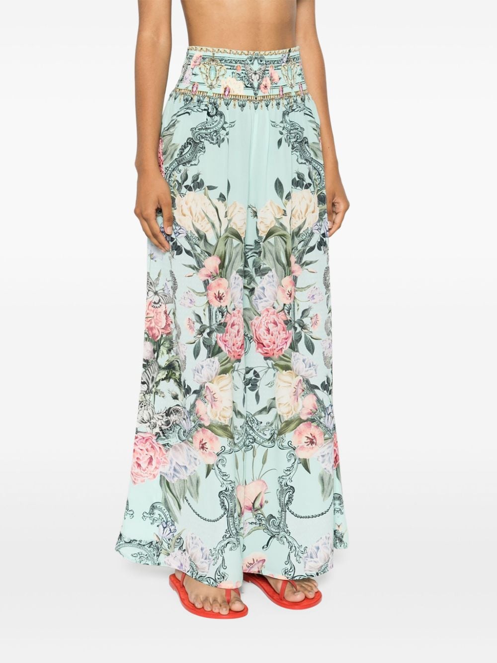 Shop Camilla Petal Promise Land Wide-leg Trousers In Green