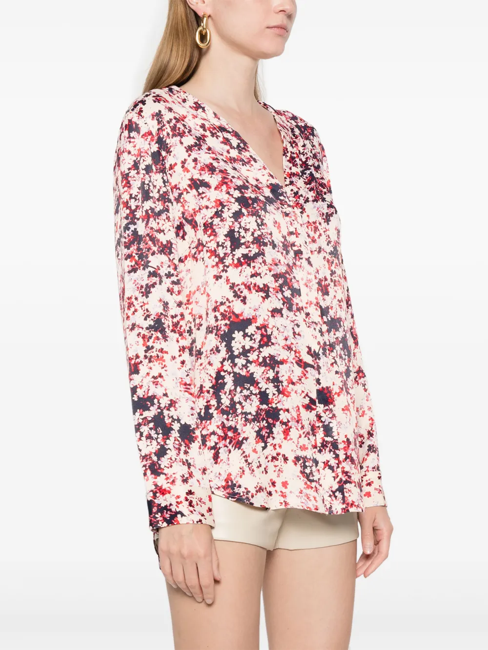 BOSS Satijnen overhemd met bloemenprint Beige