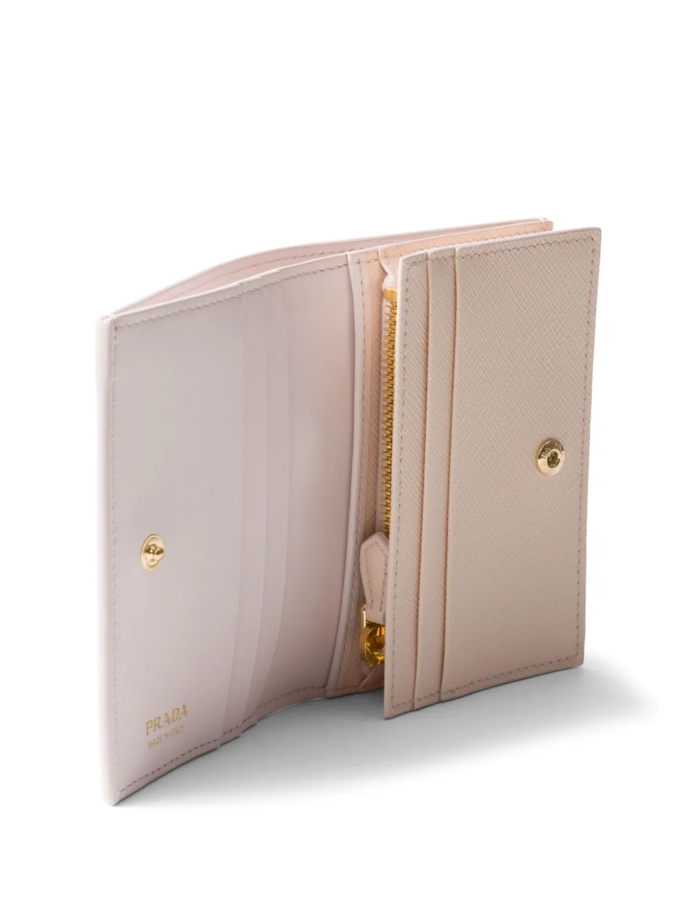 Prada Saffiano kleine leren portemonnee met bloemenprint Beige