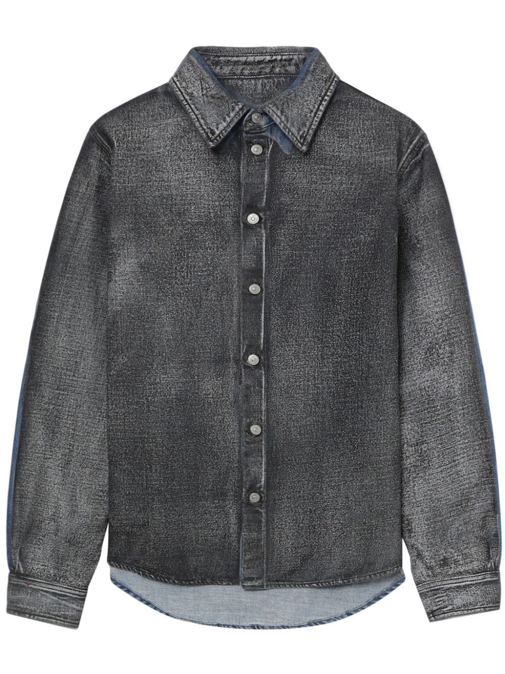 Mm6 Maison Margiela Distressed Panelled Denim Shirt In Brown