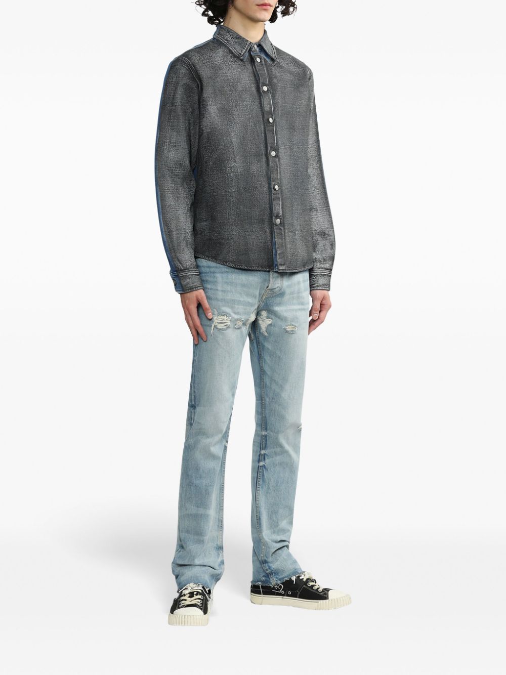 MM6 Maison Margiela distressed panelled denim shirt Men