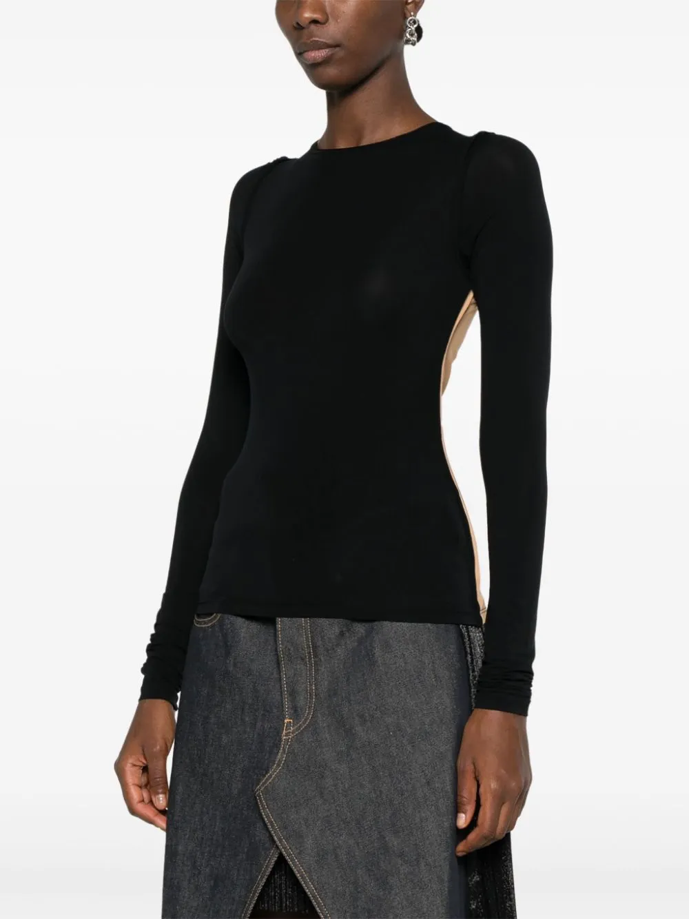 Mm6 Maison Margiela Two-tone Exposed-seam Top In Black