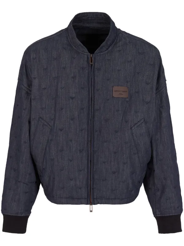 Emporio Armani Embroidered Bomber Jacket in Blue