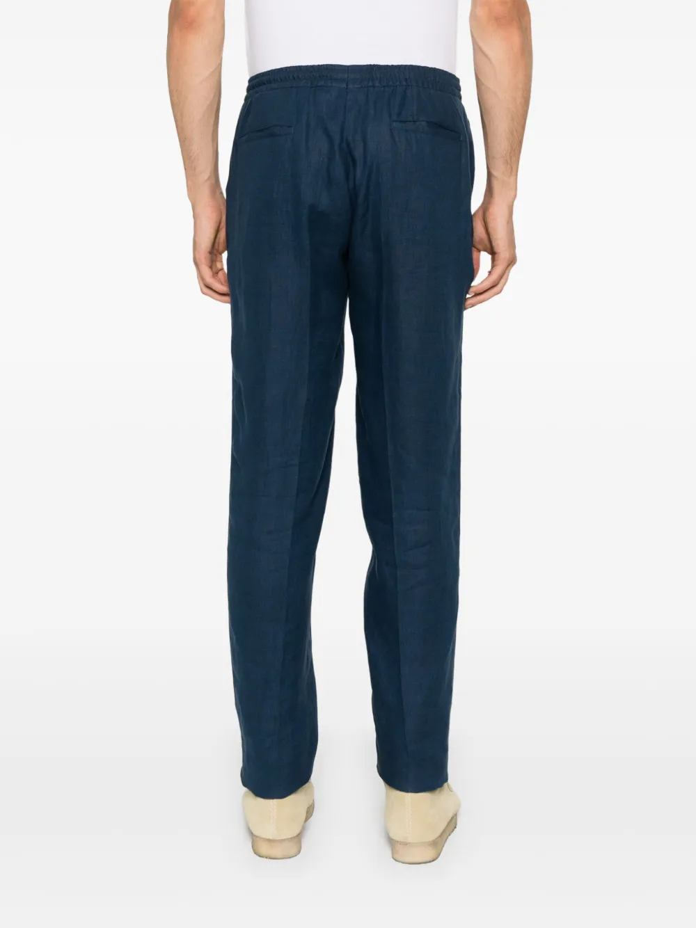 Shop Kiton Linen Tapered Trousers In Blue