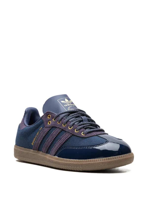 Navy adidas shoes leather best sale