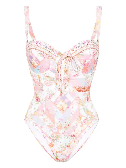 Camilla traje de baño con agujetas y estampado floral