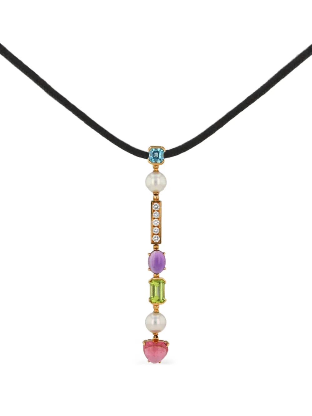 Bvlgari Pre-Owned 2010s 18kt yellow gold Allegra multi-stone pendant – Black