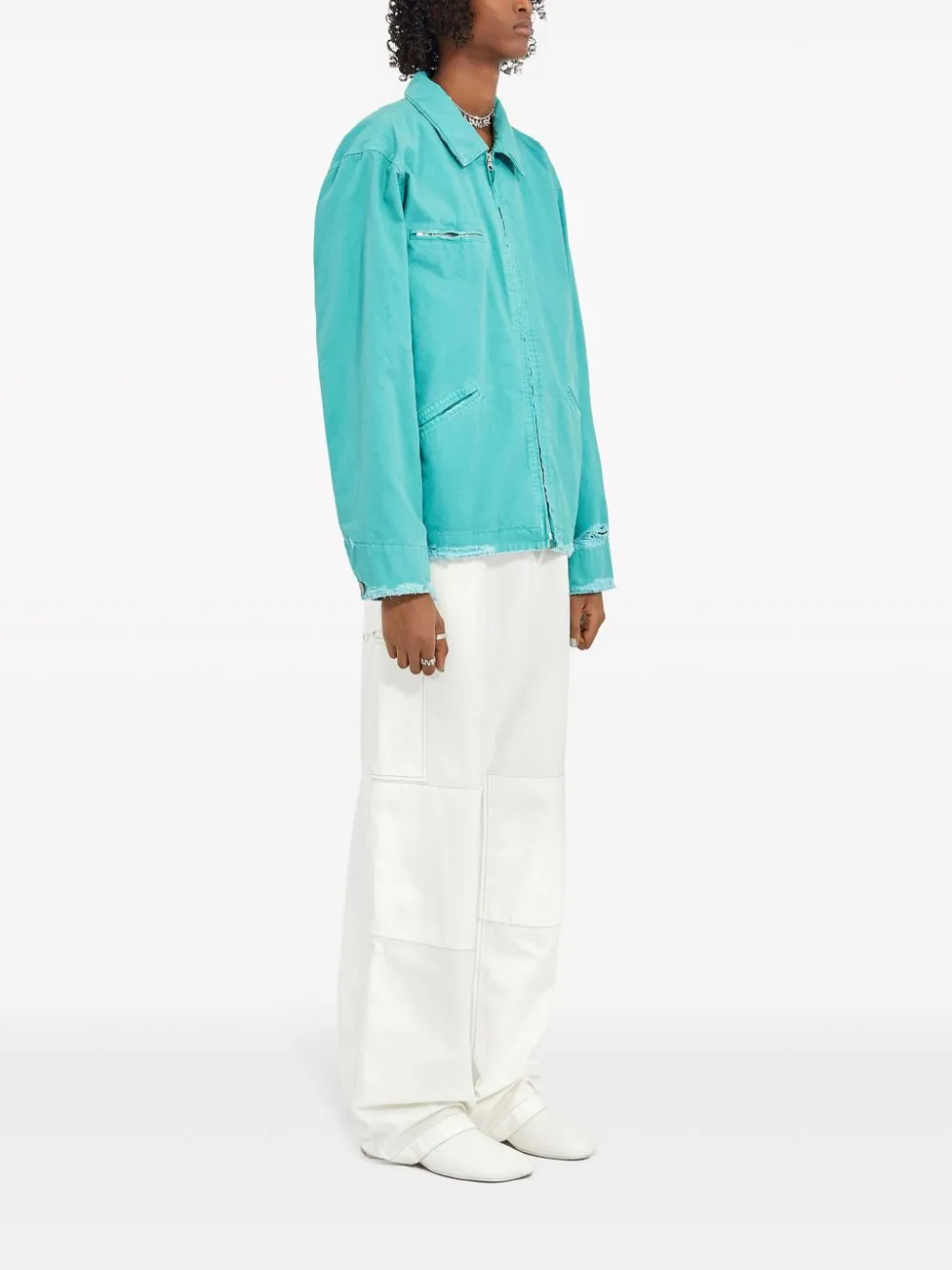 MM6 Maison Margiela Katoenen jack met gerafeld detail Blauw
