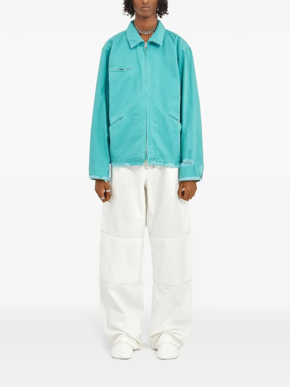 MM6 Maison Margiela Katoenen jack met gerafeld detail Blauw