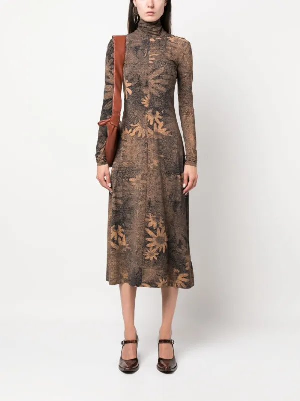 MM6 Maison Margiela floral-print Midi Dress | Black | FARFETCH GE
