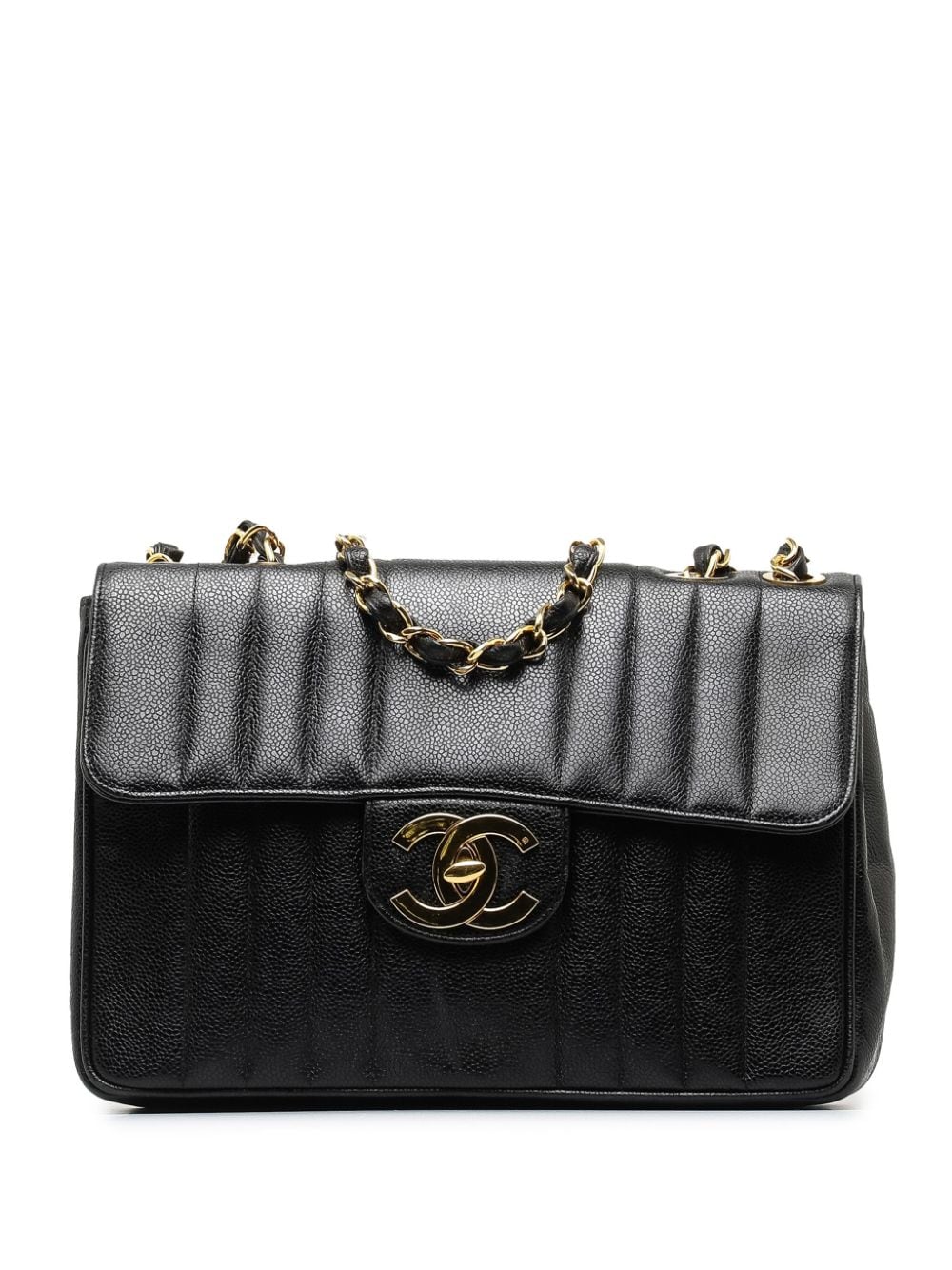 Pre-owned Chanel 1991-1994 Jumbo Caviar Mademoiselle Flap Shoulder Bag In Black
