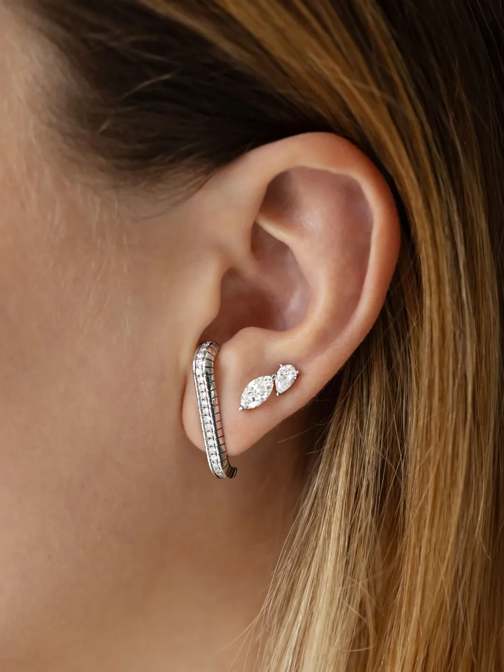LOEV 18kt white gold Eternity diamond ear cuffs - Wit