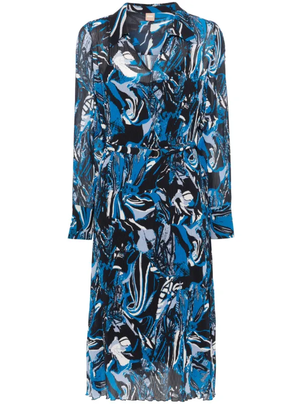 boss pleated dress Hugo Boss Diconica Pleated Dress In Teal