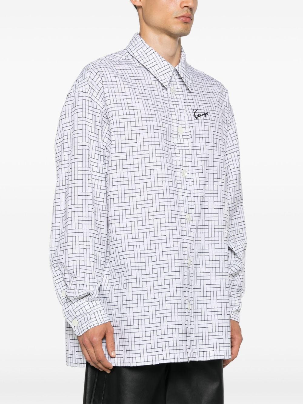 Shop Kenzo Logo-embroidered Weave Shirt In White