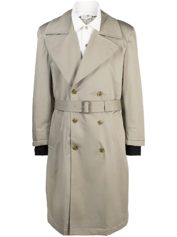 MM6 Maison Margiela Belted Double-breasted Coat in Neutrals