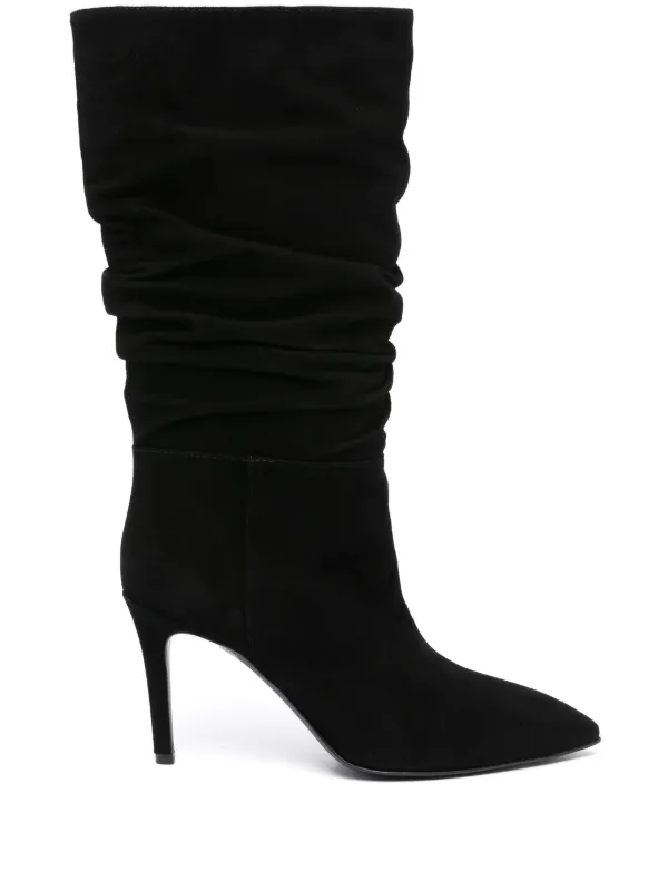 Via Roma 15 Ruched Suede Boots Black FARFETCH IN