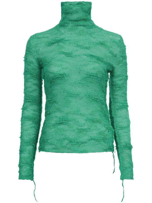 MM6 Maison Margiela Semi-sheer Roll-neck Jumper in Green