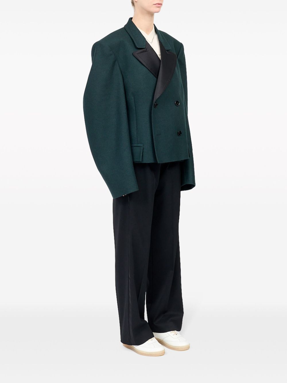 Shop Mm6 Maison Margiela Double-breasted Over-sized Blazer In Green