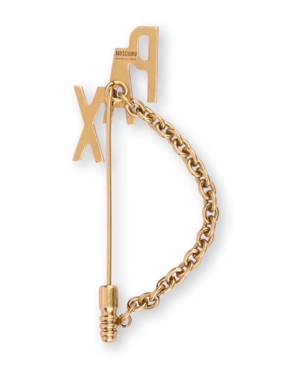 Shop Moschino Pax-lettering Chain-detail Brooch In Gold