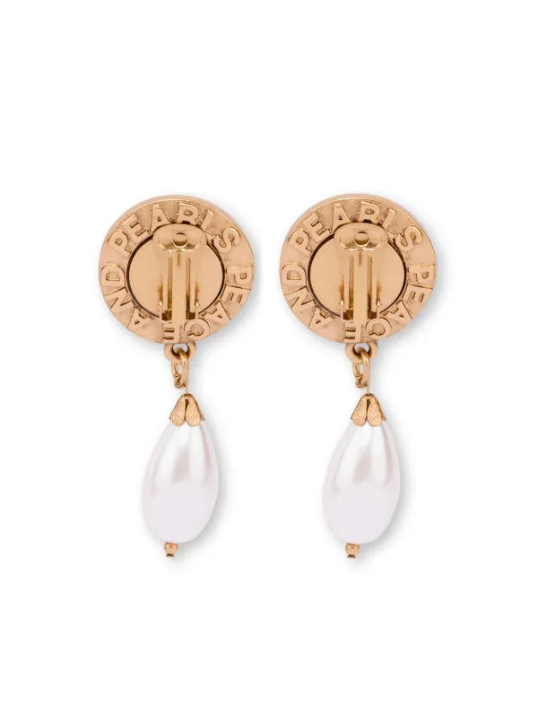 Moschino Peace and Pearls Drop Earrings in Gold