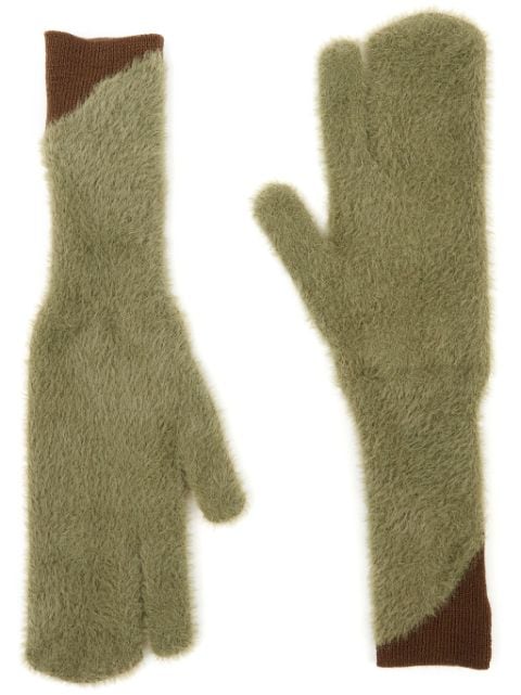 two-tone faux-fur gloves