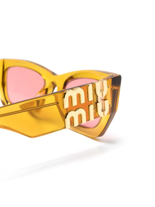 Miu Miu Eyewear logo-embossed Sunglasses | Orange | FARFETCH GE Miu Miu Eyewear logo-embossed Sunglasses | Orange | FARFETCH GE