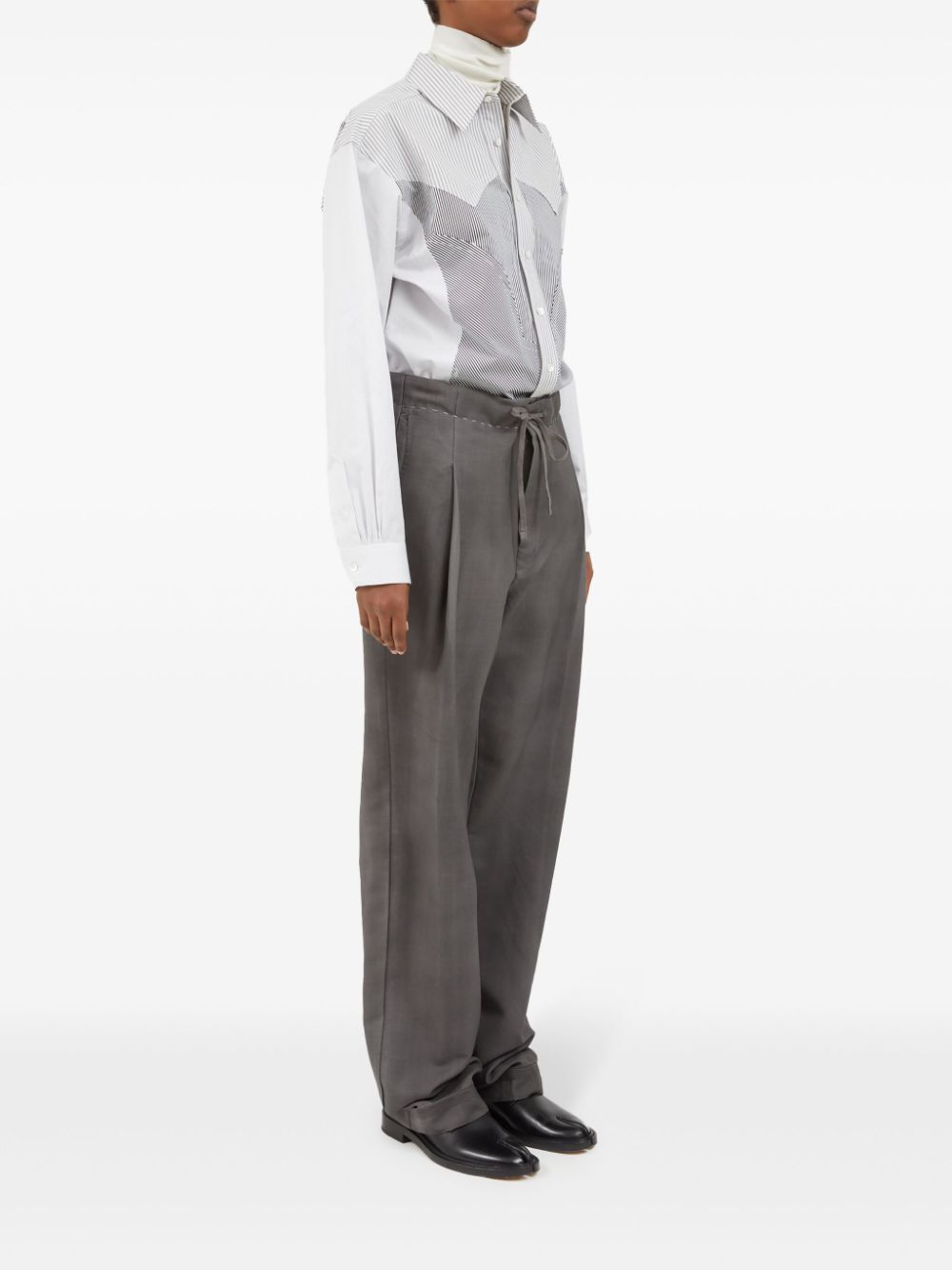 Shop Maison Margiela Drawstring Straight-leg Trousers In Grey