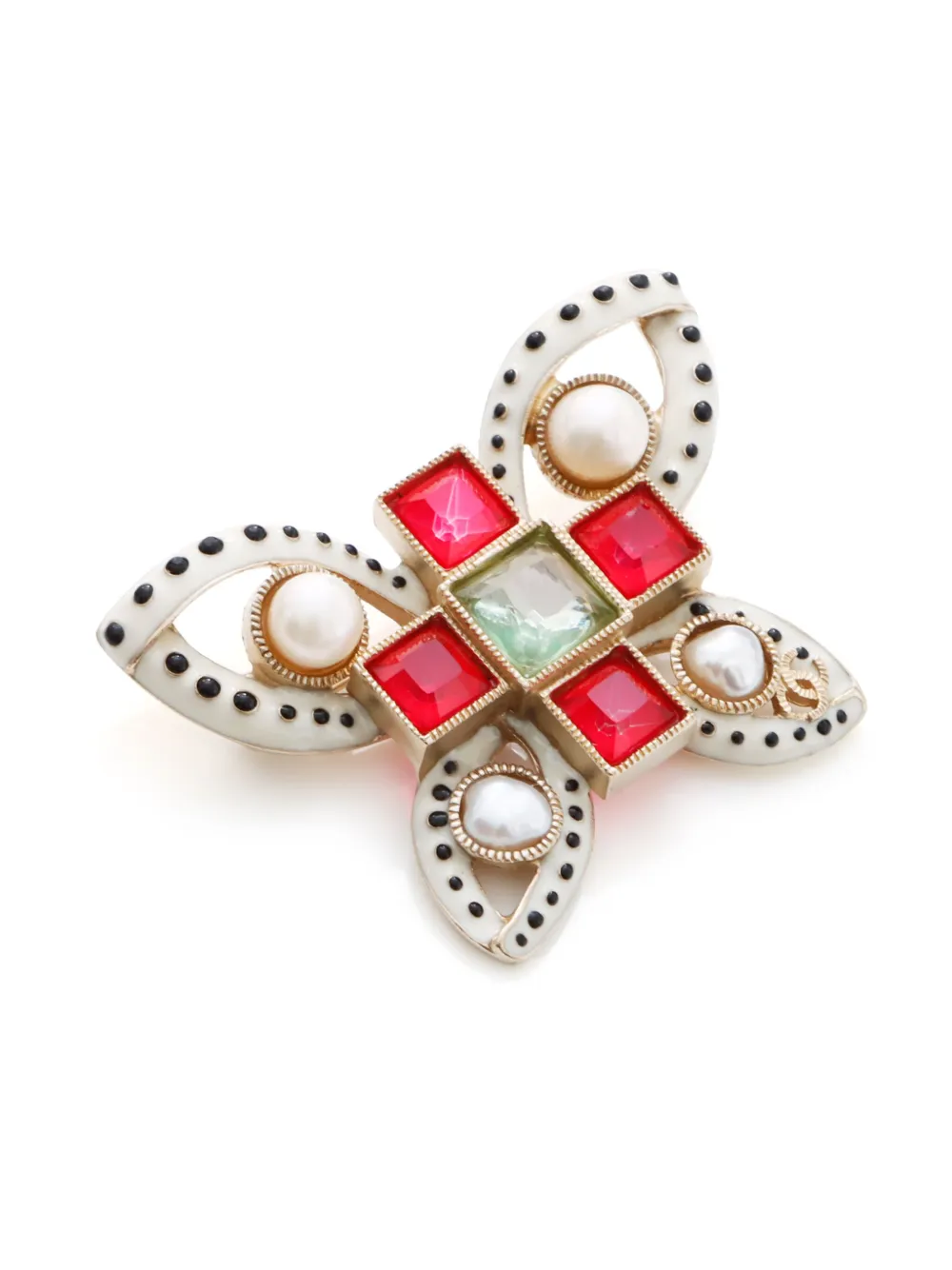Pre-owned Chanel 2016 Butterfly Faux-pearl Brooch In Red