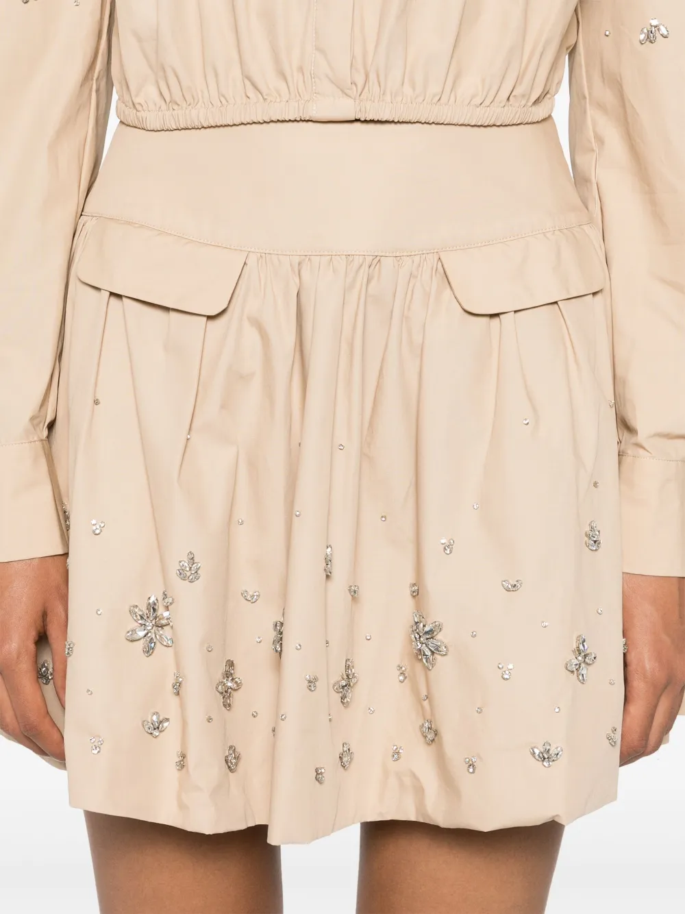 SELF-PORTRAIT CRYSTAL-EMBELLISHED COTTON MINISKIRT 