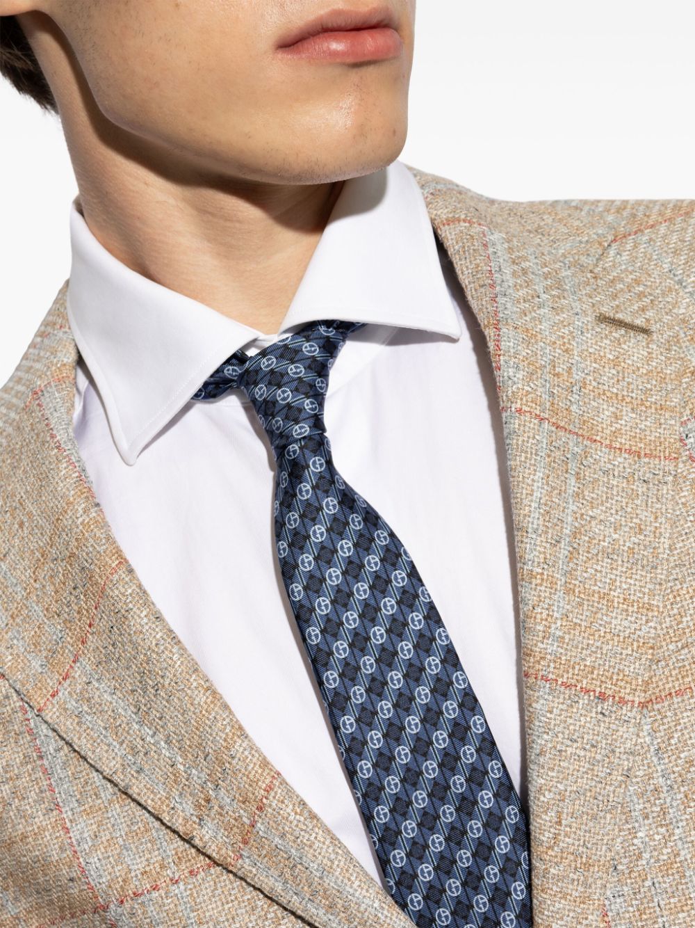 Shop Giorgio Armani Monogram-print Silk Tie In Blue