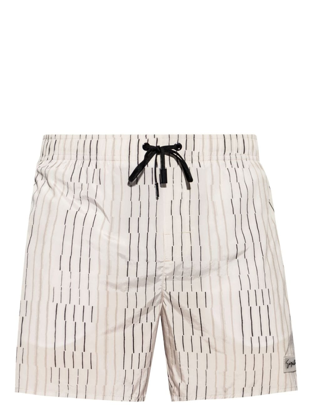 irregular striped print swim trunks