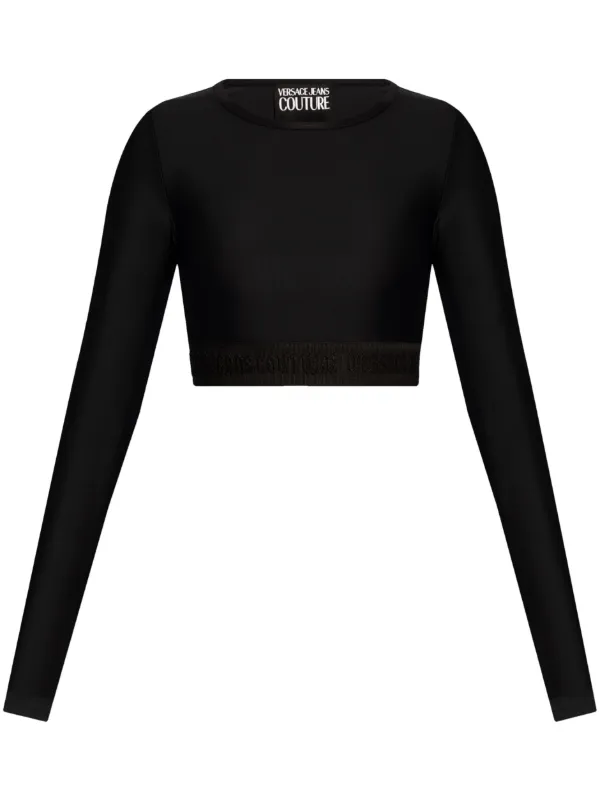 VERSACE JEANS COUTURE クロップドトップス　新品タグ付き Versace Jeans Couture ロゴヘム クロップド トップ | ブラック
