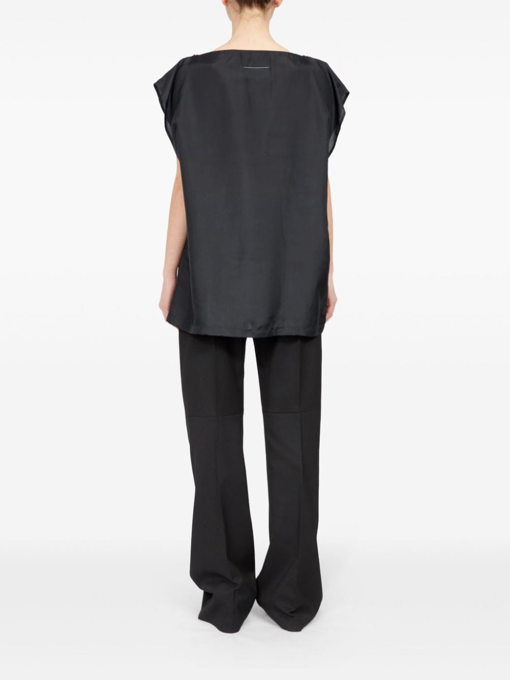 Shop Mm6 Maison Margiela Ruffled Sleeveless Silk Blouse In Black