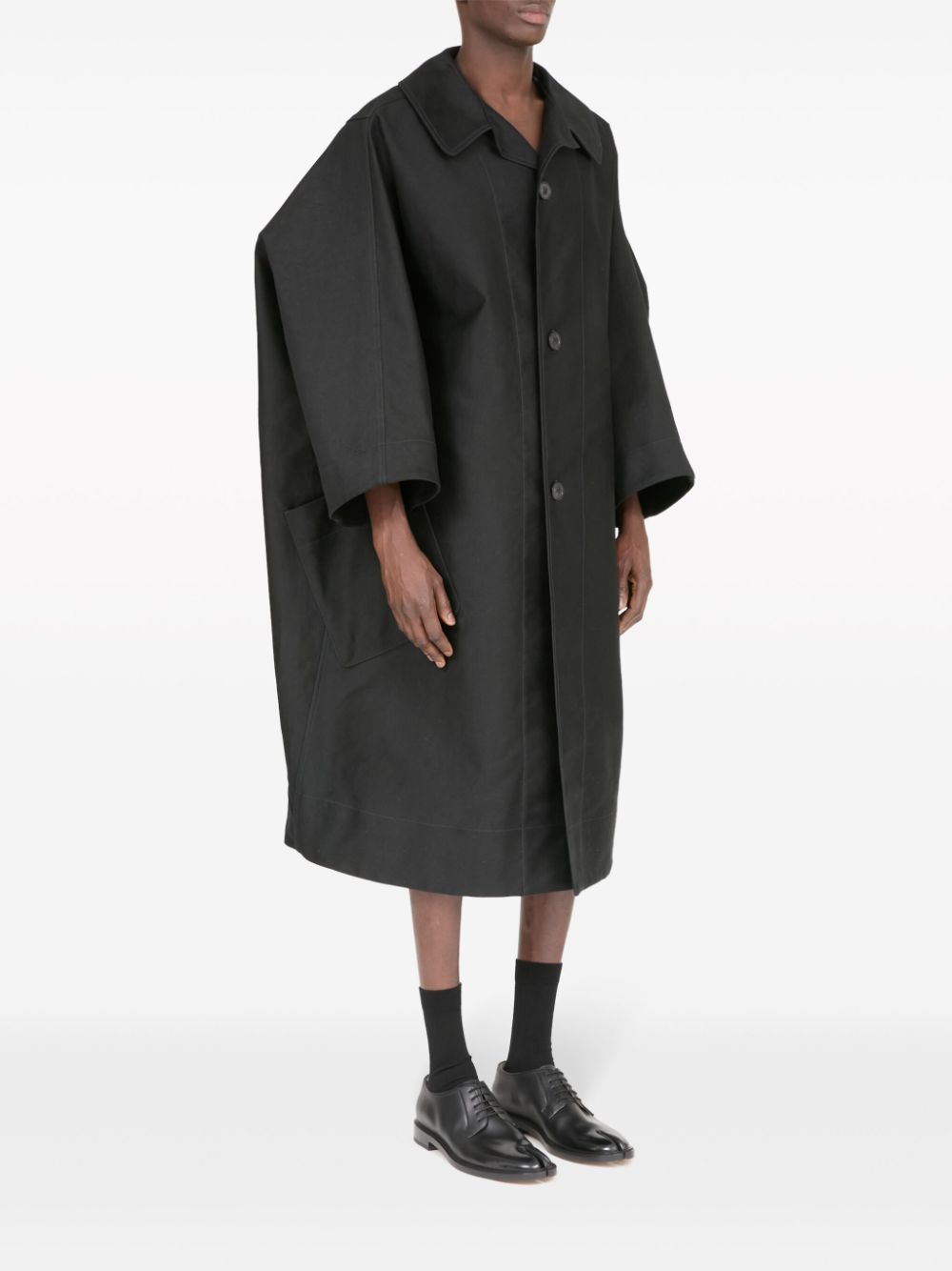 Shop Maison Margiela Cocoon Long Cotton Coat In Black